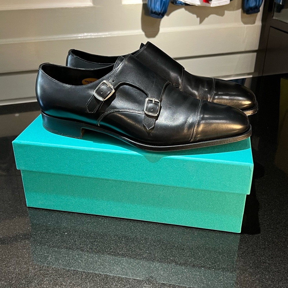 Edward Green Black Calf Westminster Monk Strap Shoes 9.5/10 F888 $1,540 NIB